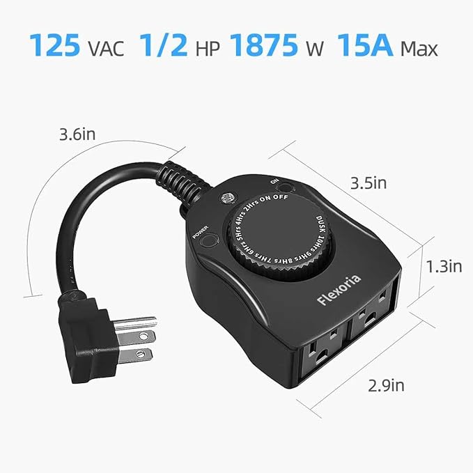 Outdoor Timer Outlet Waterproof, Dusk to Dawn Light Sensor Timer, 2 Grounded Electrical Outlets for Outdoor Lights, 15A/1875W, ETL Listed (2 Packs)