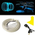 El Wire Ice Blue Interior Car LED Strip Lights, 3M Neon Wire USB 5V with Fuse Protection for Automotive Interior Decoration, with 6mm Sewing Edge