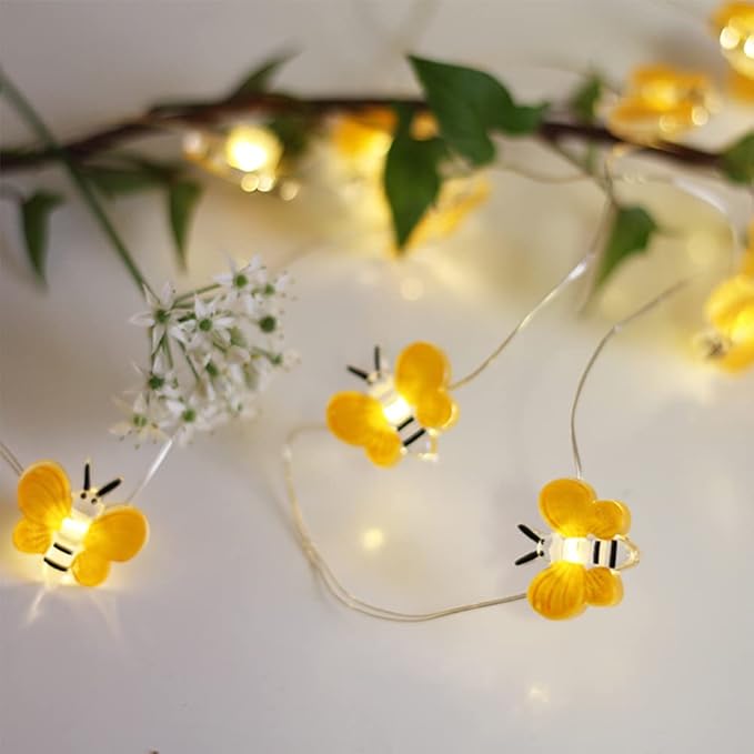 Honey Bee Fairy String Lights，Waterproof Bee Decorative Lights 10FT 30 LED Battery Operated Bee Lights Decor for Outdoor Indoor Party Wedding Garden
