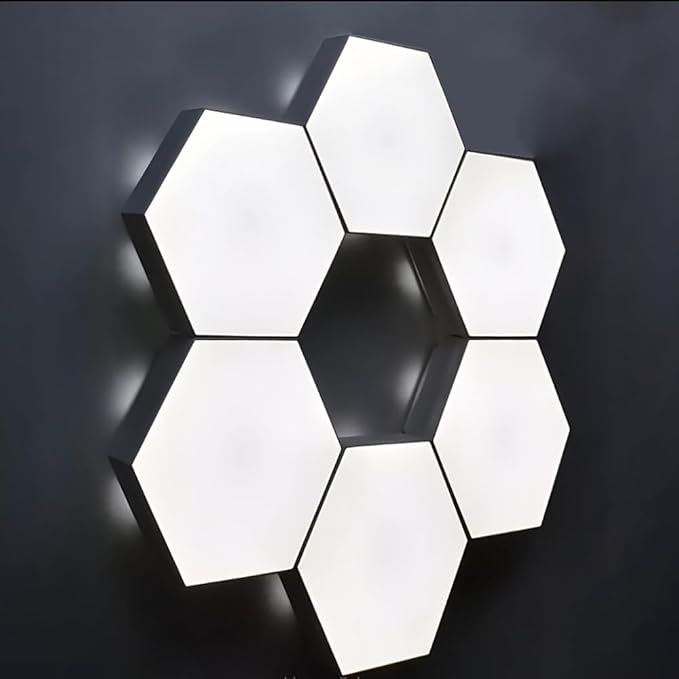 Hexagon Lights, Minimalist White Touch Night Light, Center Touch-Sensitive Wall Panels, Hex Light with USB-Power for Autism, Game Room Decor, Party (6)