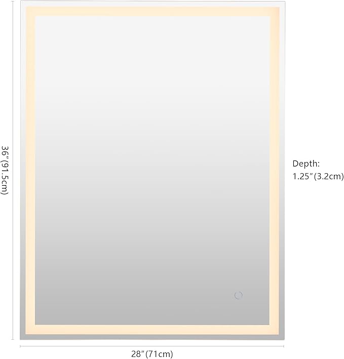 JONATHAN Y MIR100A-2836 Pax 28 in. W x 36 in. H Large Rectangular Frameless Antifog Front/Back-Lit Wall Bathroom Vanity Mirror with Smart Touch