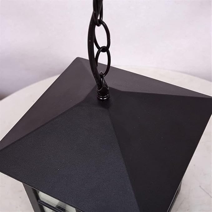 Outdoor Glass Hanging Lamp, Pendant Light Height Adjustable for Porch Garden Courtyard Gazebo Suspension Light(Black), Size
