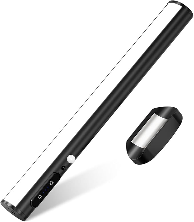 Battery Powered Operated Wall Strip Lights, Motion Sensor LED Light Bar Indoor, Rechargeable Magnetic Under Cabinet Lighting Wireless with Remote Control for Closet Mirror Kitchen - Black