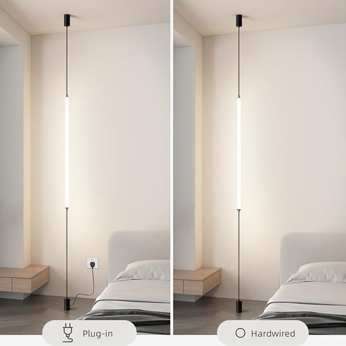 White Linear Pendant Floor to Ceiling Lamp Modern Minimalist Bedside Pendant Light Long Strip LED Hanging Lamp for Bedroom Living Room Corner - Hardwierd