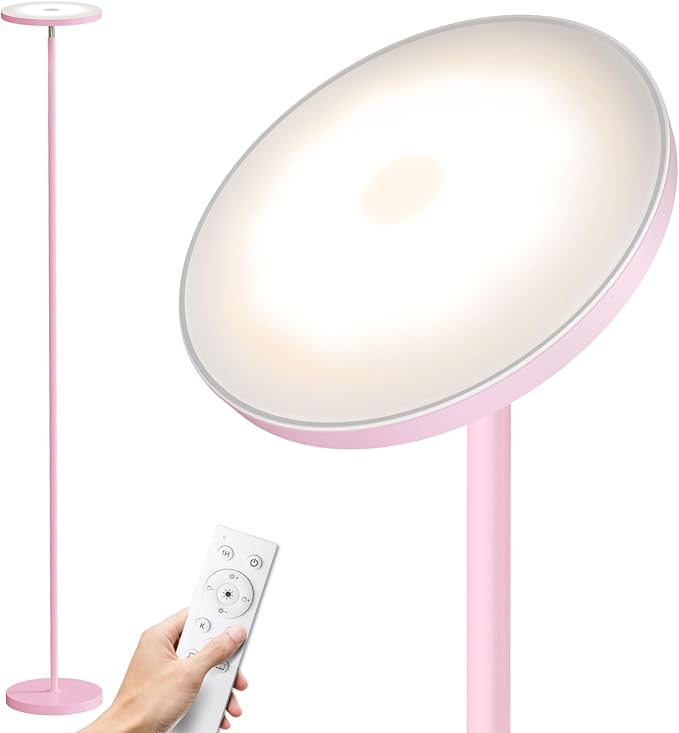 SUNMORY Soft Pink Torchiere Floor Lamp for Bedroom and Office – Elegant Standing Lamp with Modern Design, Perfect for Ambient Lighting in Living Spaces