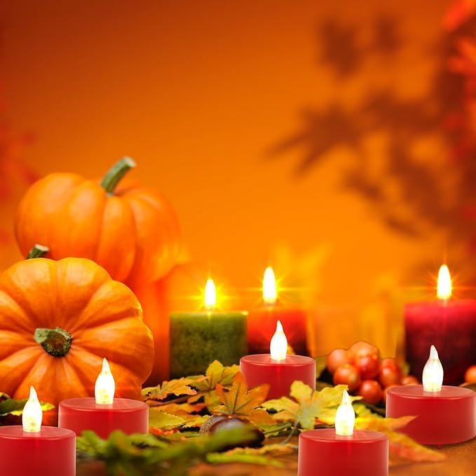Tea Lights Flameless Battery Operated Candles-50 Pack Red LED Electric Flickering Votive Candle Long Lasting 200 Hours, Realistic and Bright for Seasonal Festive Celebrations Decoration