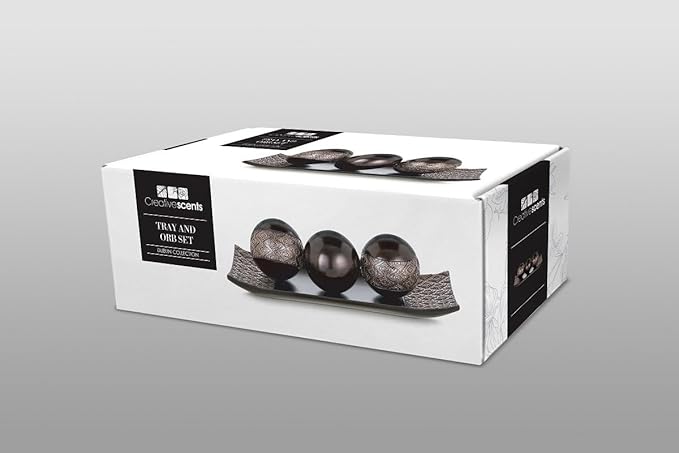 Creative Scents Dublin Brown Decorative Tray & Orb Set - 4-Piece Centerpiece for Living Room, Dining Room & Entry Table Decor