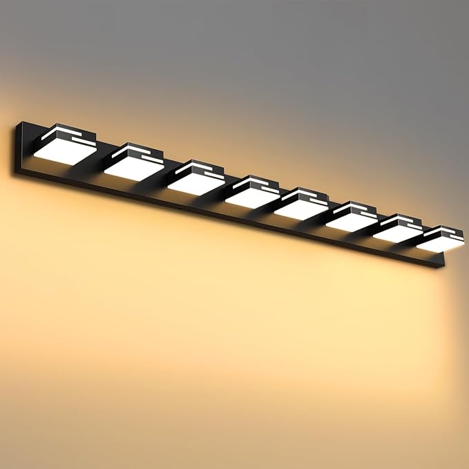 LED Modern Bathroom Vanity Light Fixtures 8-Light 5CCT Dimmable Matte Black Vanity Lights for Bathroom Lighting Fixtures Over Mirror, with 350° Rotatable Acrylic Heads, 55-inch