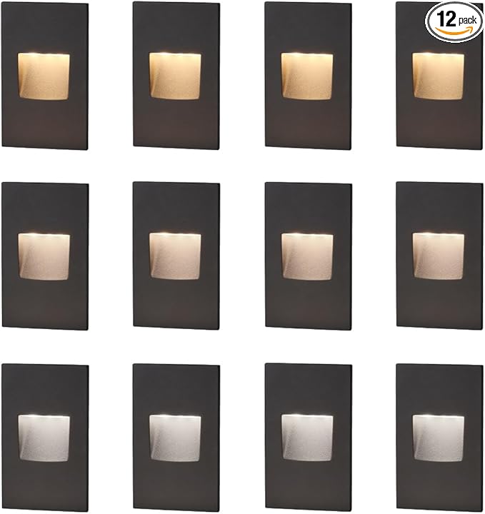 kadision Vertical LED Step Light 120V, 3000K/4000K/5000K Adjustable, 3.5W 175lm Indoor Outdoor Dimmable Stair Lights, Aluminum ORB Finish, 12 Pack