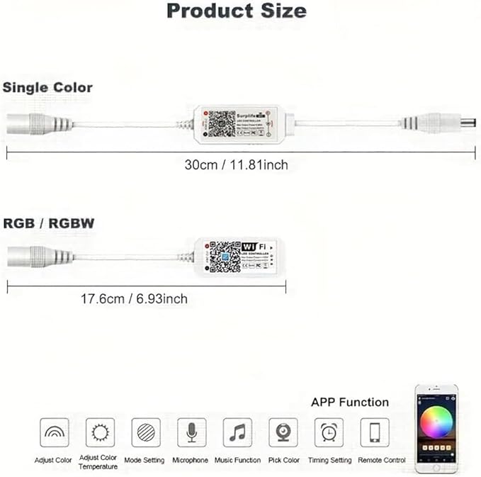 LED Smart WiFi Controller DC12–24 V Wireless Dimmer Controller, Single Color LED Controller for 2835, 5050, 5630, 5730, LED Strips (WiFi, Single Color)