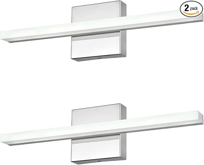 Modern LED Vanity Lights for Bathroom 2 Pack 16IN 9W Daylight White Chrome Bathroom Light Fixtures Lights Over Mirror Vanity Lighting Fixtures Vanity Light