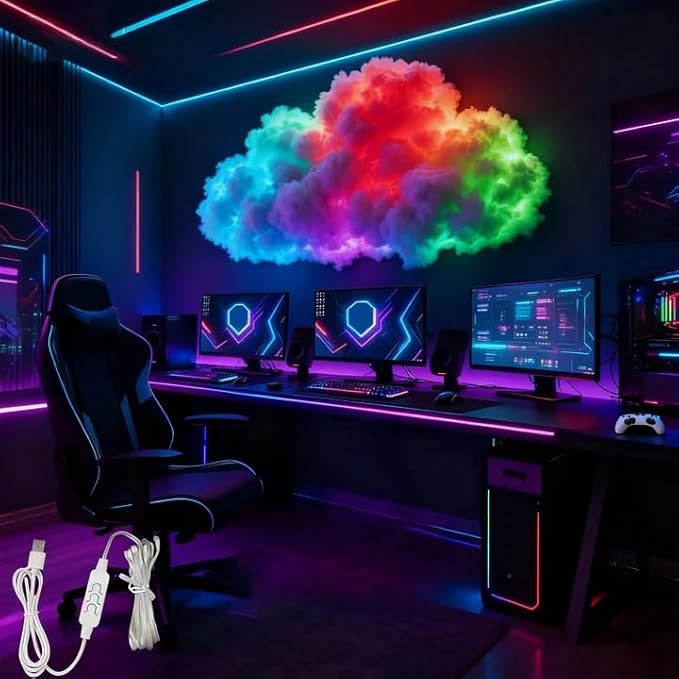 LED Cloud Light RGB Mood Lamp - USB Powered Voice Activated & Music Rhythm Sync, Dynamic Color Changing Ambient Lighting for Gaming Room/Bedroom/Bar/Party/Streamer Setup (LED 158in/400cm)
