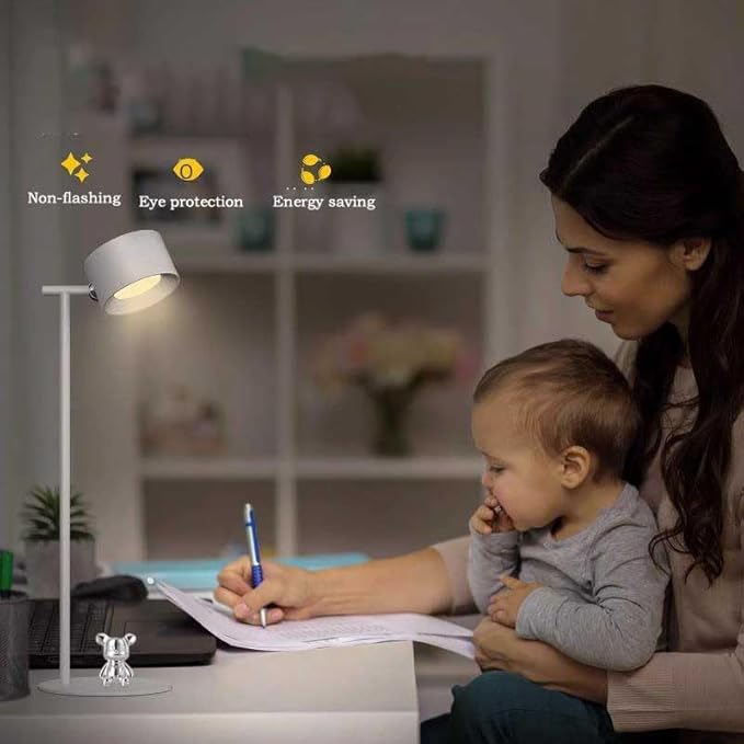 Eye Caring Table Lamp, LED Desk Lamp Dimmable Bedside Lamp with 3 Lighting Modes&3 Brightness Levels Touch Control USB Rechargeable Desk Light for Home Office Bedroom Reading Study Work (Grey)