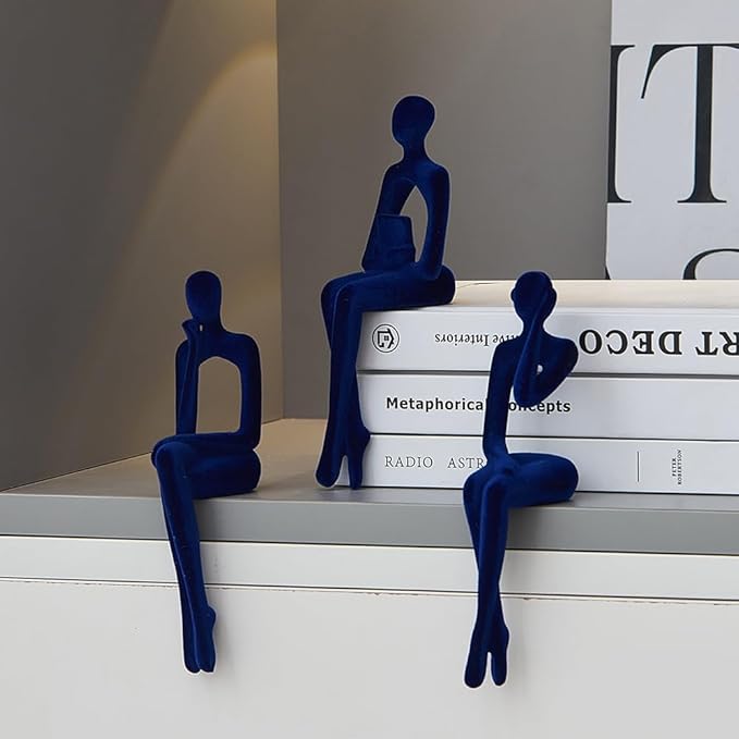 XINXUAN Statue Home Decor - Modern Bookshelf & Desk Decor - 3 Piece Set (Flocking- Blue)