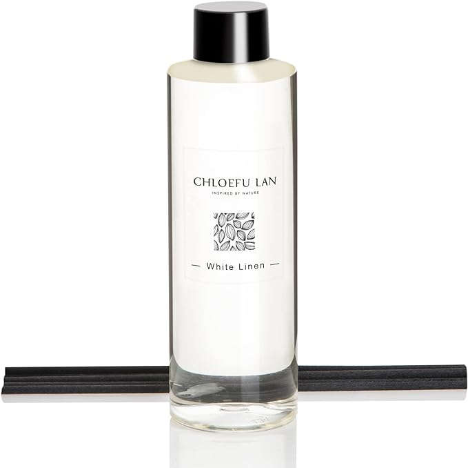 Chloefu LAN Fresh Linen Reéd Diffuser Refill 200ml/6.76 fl oz, Natural Essential Scented Oil, Best for Aromatherapy, SPA and Home, 0% Alcohol, A Fresh Clean Cotton Scent, Free Set of Sticks