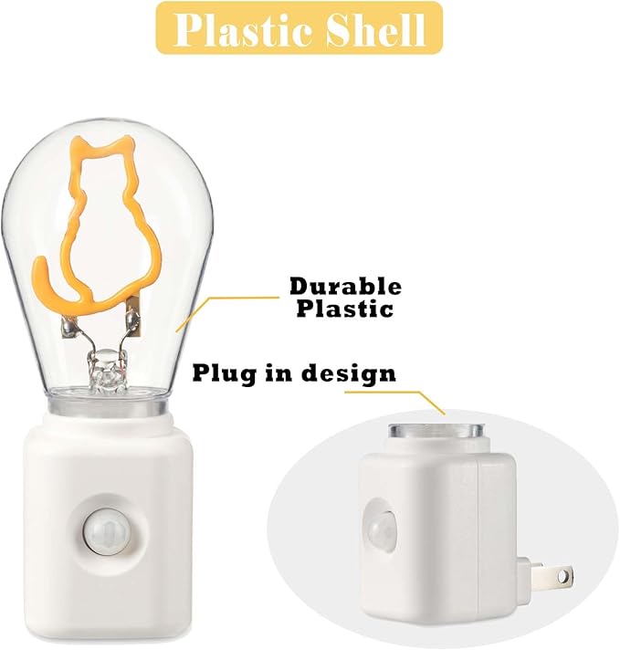 Vintage Farmhouse Filament LED Night Light Plug-in, Dusk-to-Dawn & Motion Sensor, 10-100LM Dimmable, Ultra Warm White 2200K, for Bathroom, Bedroom, Hallway, 1 Pack