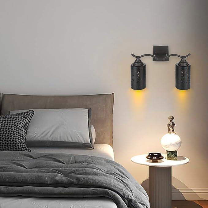 ALUCSET Cylinder Metal Lampshade, Sky Stars Design, Fixture Replacement Globes or Shades with 1-5/8 Inch Fitter Opening, Set of 2 (Black/Gold)