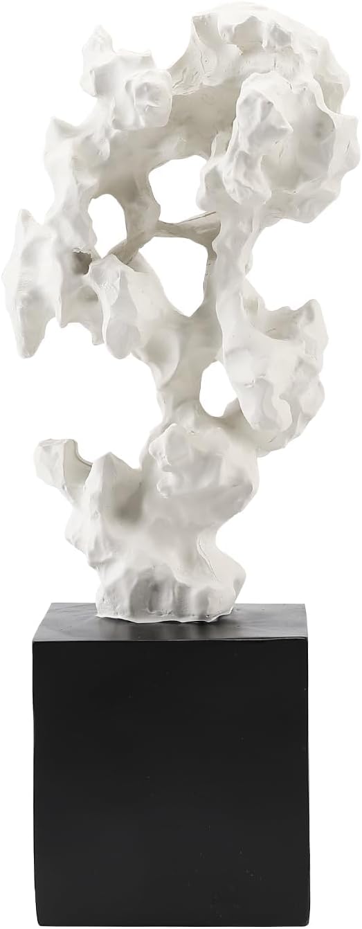 Modern Abstract Sculpture - 11.8" Stone Home Decor, Resin White and Black Art Statues for Living Room, Coffee Table Centerpiece, TV Stand Shelf Bookshelf Decorations