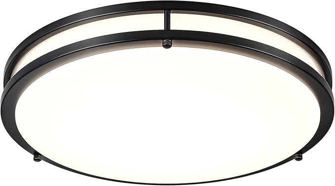 DLLT Flush Mount LED Ceiling Light: 16 Inch 5CCT (3000K-6000K) & Dimmable Ceiling Light Fixtures for Bedroom Hallway - 36W Modern Black Super Bright Kitchen Lighting Fixtures Ceiling