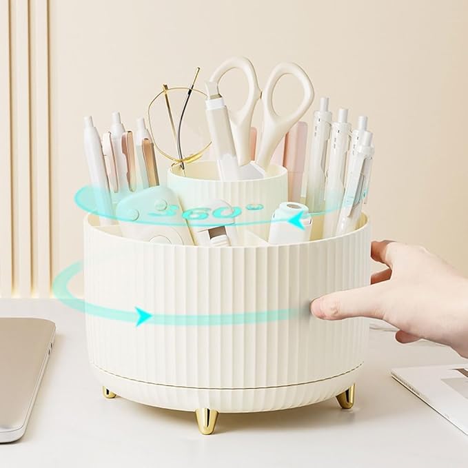Black Desk Organizers and Accessories Set with 360-Degree Rotating Pen Holder, Acrylic Stapler, Tape Holder, Staple Remover, Binder/Paper Clips Kit, Scissor and 1 Box of Staples