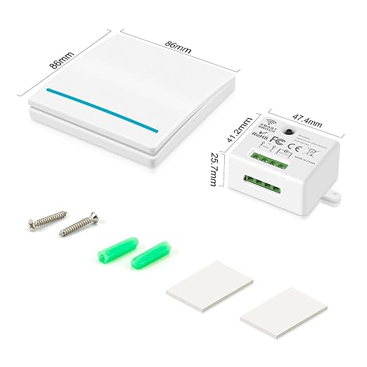 RGBZONE Wireless Light Switch and Receiver Kit, 100FT RF Range Remote Control, No Rewiring, AC85-240V Quick Create or Relocate On/Off Switches for Lamps (White)