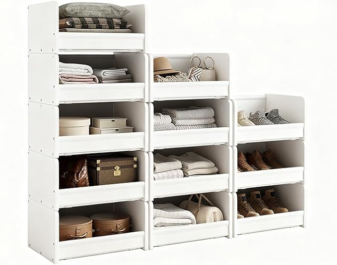 FOUCSSOMEI 4-Tier Stackable Closet Organizer and Storage Stackable Shelves – Heavy-Duty Darwers Wood & Metal, Easy Assembly, Space-Saving Vertical Storage for Bedroom, Closet, Patent Design