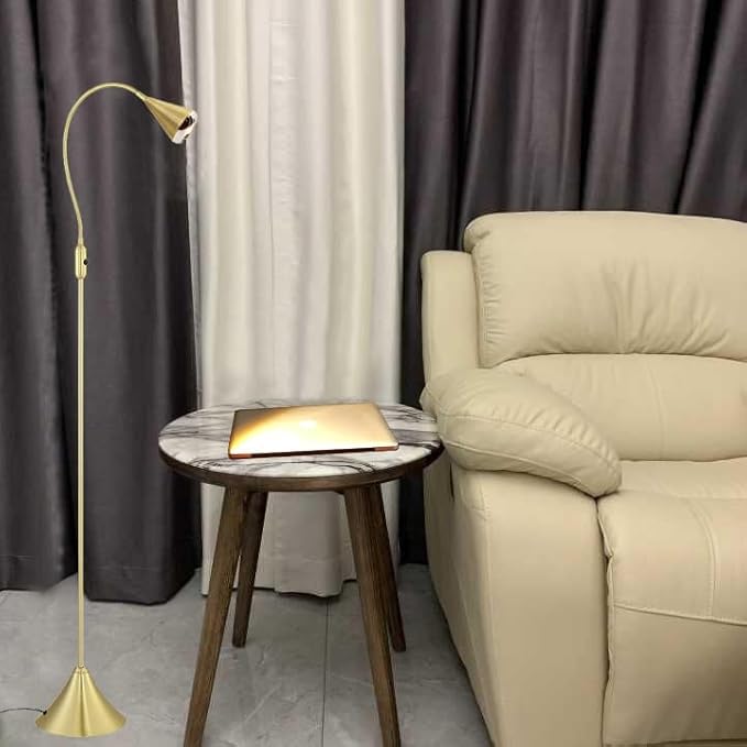 HomeFocus - LED Floor Lamp,Standing Lamp for Reading,Eye-Caring,Stepless Dimming,Floor Lamp for Living Room,Bedroom,LED 5W,Energy Efficient Super Bright (Metal,Gold)