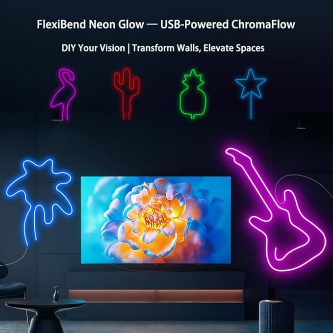 USB 5V RGB LED Neon Strip Lights with APP/Remote Control, IP65 Waterproof Music Sync Color Changing Lights for Bedroom, TV Backlight, Party Decor - Dynamic Modes & Easy Installation (9.8FT)