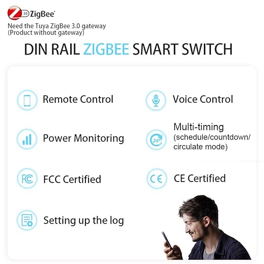 ZigBee DIY Smart Switch 40A| DIN Rail Switch| 1P+N 90-240VAC| Real-time Power Monitoring| Remote Control and Set Timer for Home Automation| Support Tuya/Smart Life| Voice Control| FCC Certified