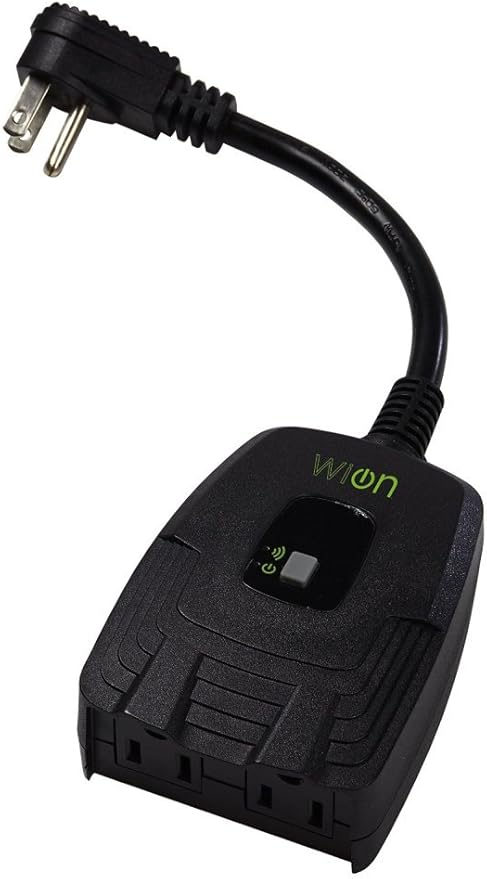 WiOn 50049 Outdoor Wi-Fi Wireless Plug-In Switch; Smartphone And Tablet Automation For Up To 12 Devices; 2 Grounded Outlets; Weather Resistant; Energy Saving; Wifi Controlled Switch