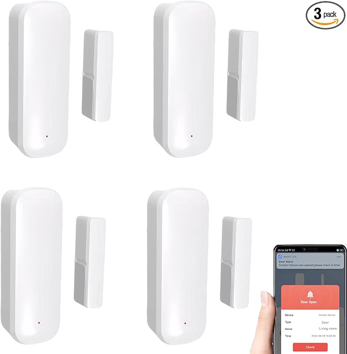 Mengshen 4 Pack Smart WiFi Door Window Sensor No Hub Required Wireless Contact Sensor for Home Security Compatible with Tuya Smart Home Devices Alexa and Google Assistant