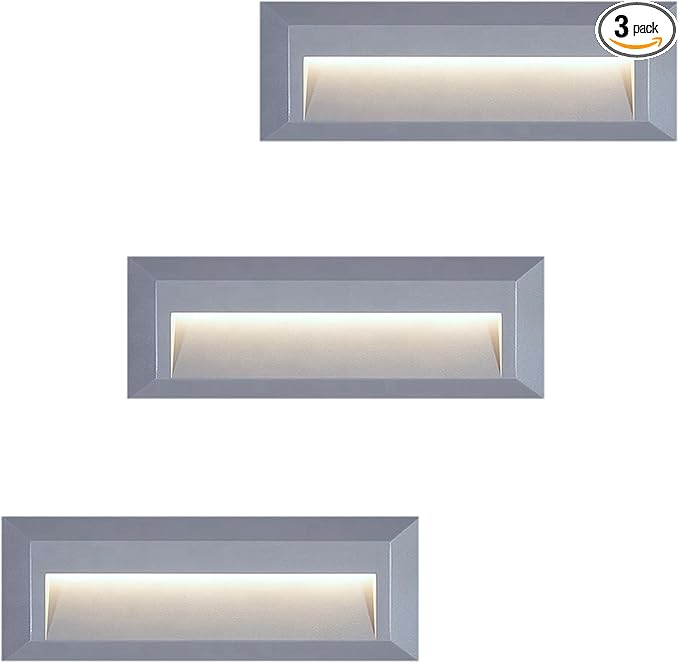 ZONK LED Outdoor Indoor Stair Lights, Line Voltage 110-240V 2W Landscape Pathway Step Light, 9Inch Non-dimmable 4000K IP65 Waterproof Stairway Lighting, Deck Lights, Retaining Wall Lights, 3 Pack