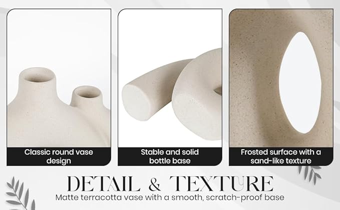 Ceramic Hug Vase (Creamy White) Modern Donut Style Hugging Vases for Flowers Minimalist Decor – Hollow Ceramic Waterproof Home Decor Vases for Living Room, Bed Room, Book Shelf, Entryway, Table