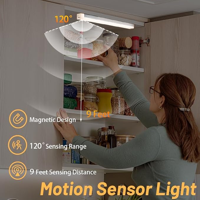 6 Pack Under Cabinet Light,Motion Sensor LED Lights with Magnetic 8 inch，Rechargeable Indoor Wireless Closet Lights for,Kitchen,Stairs Cabinet