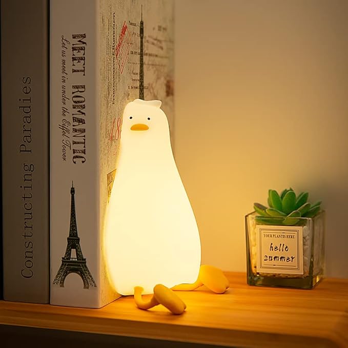 Lying Flat Duck Night Light, Cute Silicone Light Up Duck, 3 Level Dimmable Nursery Nightlight, LED Duck Lamp, Rechargeable Bedside Touch Lamp for Breastfeeding Toddler Baby Kids Decor