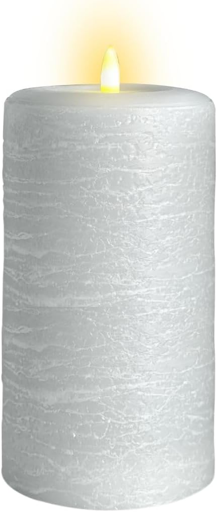 LumiPur Signature Natural Glow Flickering Flameless LED Wax Pillar Candle (4" x 8", Gray Fog)