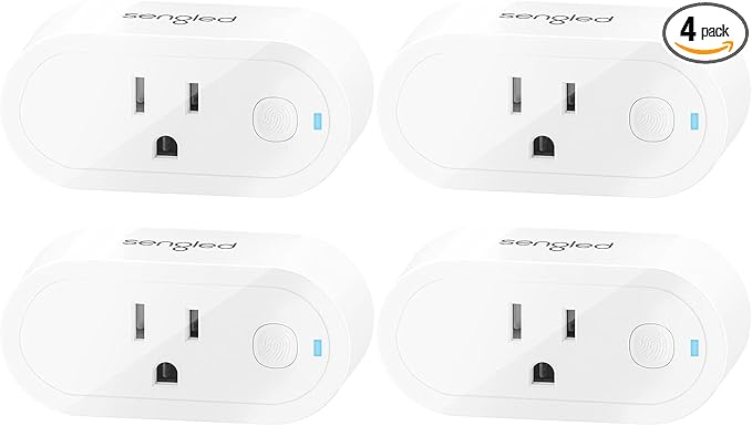 Sengled Smart Plug, S1 Auto Pairing with Alexa Devices, Energy Monitoring, Smart Outlet Remote Control, 15A Smart Socket, 1800W, Timer & Schedule, Bluetooth Mesh Smart Home, No Hub Required, 4-Pack