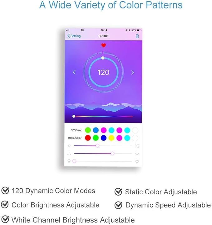 ALITOVE WS2811 Dream Color RGB LED Strip Lights Bluetooth App Control, 16.4ft 300 LEDs Addressable LED Light Strip with Bluetooth Controller and 12V Power Supply kit,120 Color Modes, Waterproof IP65