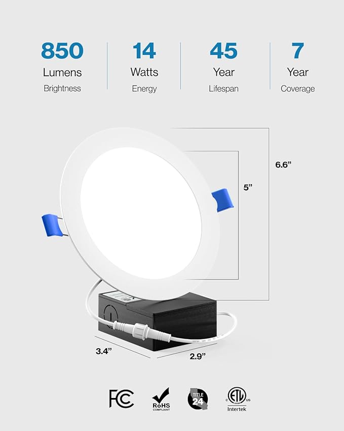 Sunco 48 Pack Recessed Lighting 6 Inch LED, Canless Ceiling Lights Slim with Junction Box, 850 LM, 14W (100W Equivalent), 4000K Cool White, Dimmable, Wafer Thin, 50000 Lifetime Hours ETL