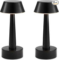 2 Pack Small Cordless Table Lamp, Battery Operated Black Lamp for Restaurant Dinner Table, Rechargeable 3-Way Dimmable Touch Light Portable Metal Night Light for Bedside Dining Room Patio Bar Outdoor