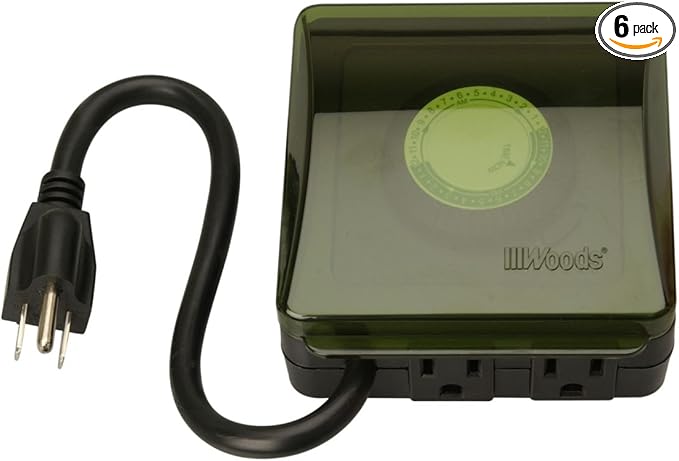 Woods 50012WD Outdoor 24-Hour Heavy Duty Mechanical Plug-in Timer, 2 Grounded Outlets (Pack of 6)