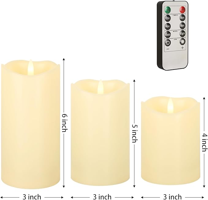 ANGELLOONG Flickering Flameless Candles with Remote, Battery Operated Fake Candles with Timer, Realistic LED Electric Pillar Candles for Home Wedding Birthday Christmas Decor, Set of 3