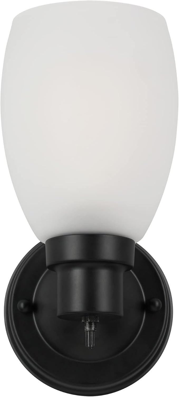 Design House Lydia Wall Sconce, 1 Light, Frosted Glass, Dimmable, Twist On/Off Switch, Matte Black, 4.88 in x 5.125 in x 9.75 in, 588814-BLK