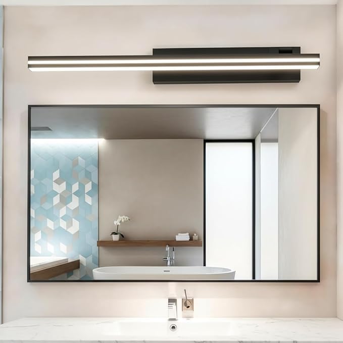 MEGAWISE 6185 LED Bathroom Mirror Front Light, 5 Color Temperatures Dimmable (2700K-6000K), Modern Vanity Light Bar for Bathroom, Anti-Fog & Waterproof (Matte Black, 15.7inch, 12, Watts)