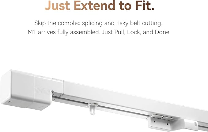 Remac M1 Motorized Curtain Track, Smart Ceiling Track System No Cutting, Adjustable Rail Works with Matter, Alexa, Apple HomeKit, Google, Wall/Ceiling Mount for Bedroom Living Room 66"-114"