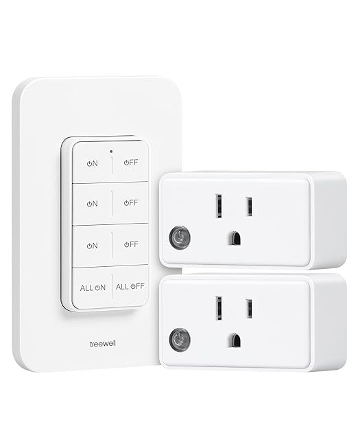 Remote Control Outlet Wireless Wall Mounted Light Switch, 2 Independent Control Outlets, 200FT RF Range, Compact Design, 15A/1875W High-Power for Lamps, Lights, Household Appliances