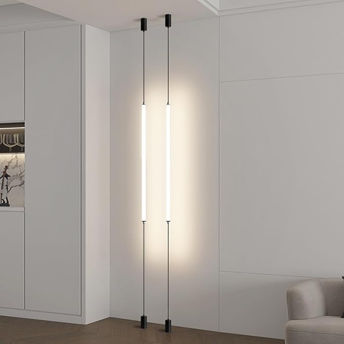 White Linear Pendant Floor to Ceiling Lamp 39.3" Modern Minimalist LED Pendant Light Long Strip Hanging Lamp for Bedroom Bedside Living Room Corner - Hardwierd