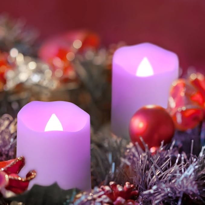 12pcs Rechargeable Flameless Tea Lights RGB with Charging Base and Remote Timer, Color Changing Flickering Electric LED Votive Fake Candles, USB Cable Included