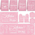Pink Kitchen Accessories Set 10 Piece - Cute Baking Theme Kitchen Towels, Rugs, Oven Mitts and Pot Holders - Happiness is Homemade Retro Decor Gift for Baker, Mom, Women