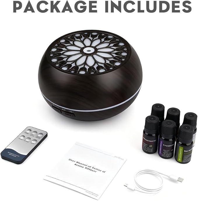 Essential Oils Diffuser Set for Home,Large Capacity 550ml Diffuser with Remote Control for Large Room,Mini Humidifier with LED Night Lights for Office Room Decor Gift for Women Men(Dark Wood Grain)
